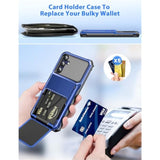 For Samsung Galaxy A15 Case Wallet 5 Credit Card Holder Id Slot Flip Cover Galaxy A15 Wallet Case Back Pocket Dual Layer Protective Hard Shell Tpu Rubber Bumper Armor For Samsung A15 5G Blue