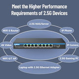 8-Port 2.5G Poe+ Switch Unmanaged, 96W Ieee 802.3Af/At, 8×2.5Gbe Poe + 1×10G Sfp+ Uplink, Fanless Metal Desktop/Wall Mount, Plug & Play For Wifi 6/6E Ap, Ip Cameras, Nvr