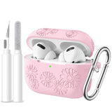 For Airpods Pro 2 Case Cover, Cute Floral Embossed Soft Silicone Full Protective Cover Accessories With Cleaning Kit & Keychain Compatible With Apple Airpod Pro Case For Women,Pink