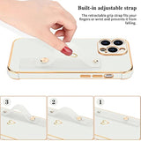 For Iphone 14 Pro Case For Women Girls, Bling Luxury Plated Bumper With Cute Love-Heart Design, Adjustable Hand Strap Stand, Raised Edges Shockproof Protection For Iphone 14 Pro - White