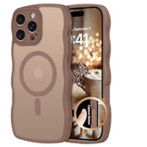 For Iphone 16 Pro Case, Compatible With Magsafe Wave Frame Design Translucent Matte Back Tpu Bumper Protective Magnetic Phone Case Iphone 16 Pro, Desert Titanium(Brown)
