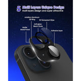 iPhone 15/15 Plus Camera Lens Protector, 9H Tempered Glass with Metal Ring, Black