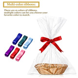 12 Pieces Valentine'S Day Basket Empty For Gifts Oval Basket Food Storage Fruit Baskets With 6 Rolls Colorful Ribbons And 30 Clear Gift Bags For Kitchen Restaurant 9 X 6 X 2.24 Inches
