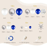 Blue And Silver Balloons Garland Arch Kit, 156 Pack Royal Blue And White Silver Confetti Balloons 18" 12" 10" 5" With Starburst Foil Balloons For Birthday 2024 Graduation Party Decorations