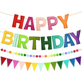 Pre-Strung Happy Birthday Banner - Rainbow Birthday Decorations, 3Pcs Felt Birthday Day Sign,Ball Garland,Triangle Bunting,Reusable Colorful Banner For Party Decor Girls Boys Kids Women Men