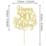 Happy 80th Birthday Cake Topper Glitter Gold Cheers to 80 Party Decor