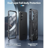 For Samsung Galaxy S24-Fe Case: Military Grade Drop Proof Protection Mobile Cover With Kickstand | Matte Textured Rugged Shockproof Tpu | Protective Sturdy Phone Case Black