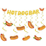 9 Pcs Hotdog Bar Glitter Banner & Hanging Swirls for Sausage Food Party Decor
