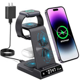 Wireless Charging Station, 3 In 1 Watch Charger Stand With Digital Clock Suitable For Iwatch Se/6/5/4/3/2/1,Airpods Pro, For Iphone 16/15/14/13/12/11 Pro Max/Xs/Xr/X/8/Samsung S23/S22/S21