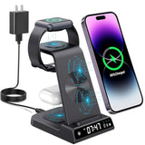 Wireless Charging Station, 3 In 1 Watch Charger Stand With Digital Clock Suitable For Iwatch Se/6/5/4/3/2/1,Airpods Pro, For Iphone 16/15/14/13/12/11 Pro Max/Xs/Xr/X/8/Samsung S23/S22/S21
