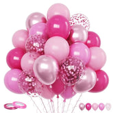 60pcs Hot Pink Balloon Set with Confetti & Metallic Balloons for Birthday Baby Shower Decor