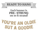 Pre-Strung You'Re An Oldie But A Goodie Birthday Banner - No Diy - Gold Glitter Funny Party Banner For Men & Women - Pre-Strung On 10 Ft Strands - Birthday Party Decorations - Did We Mention No Diy