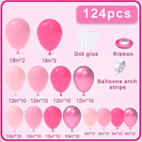 Hot Pink Balloon Arch Kit 124pcs in 4 Sizes for Parties, Weddings, Showers & Birthdays
