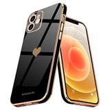 Compatible With Iphone 12 Case For Women Girl Cute Love-Heart Luxury Bling Plating Soft Back Cover Raised Full Camera Protection Bumper Silicone Shockproof Phone Case For Iphone 12, Black