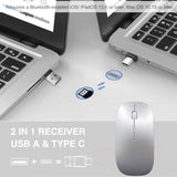 Wireless Mouse For Macbook Air Pro Imac Laptop Desktop Surface Pro, Rechargeable Silent Wireless Usbc Mouse With Jiggler For Mac Desktop/Computer/Ipad (Bluetooth 5.2/3.0, 2.4G Usb A, Type-C Receiver)