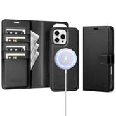 Compatible With Magsafe Magnetic 2 In 1 Detachable Iphone 16 Pro Wallet Case With Card Holder Credit Slots Men Women,Pu Leather Rfid Blocking Flip Kickstand For Apple 16 Pro 6.3",Black