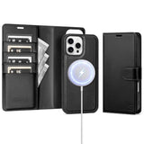 Compatible With Magsafe Magnetic 2 In 1 Detachable Iphone 16 Pro Wallet Case With Card Holder Credit Slots Men Women,Pu Leather Rfid Blocking Flip Kickstand For Apple 16 Pro 6.3",Black