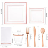 350Pcs Rose Gold Plastic Plates - Clear Rose Gold Disposable Dinnerware Sets For 50Guests Include 100 Plates 50 Cups 50Plastic Cutlery 50Napkins Perfect For Party&Wedding&Mother'S Day
