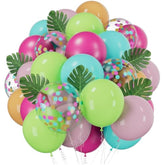 Tropical Balloons Set, 66 Pieces 12 Inches Hot Pink Balloon Green Blue Orange Confetti Ballons With Palm Leaves For Luau Summer Beach Party