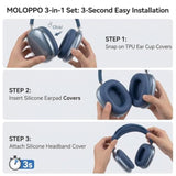 3 in 1 Silicone Case Cover Compatible with AirPods Max 2/1 Blue
