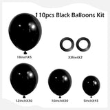 Black Balloon Garland Kit - 110pcs Mixed Sizes for Party, Birthday, Graduation & More