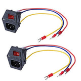 15A 250V Rocker Switch On/Off Power Socket Inlet Module Plug 10A Fuse Switch With 18 Awg Wiring 3 Pin - 2Pcs
