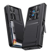 For Samsung Galaxy Z Fold 3 Case With Card Holder & Hinge Protection & Kickstand & Slide Camera Cover & Built-In Screen Protector, Rugged Phone Case For Galaxy Z Fold 3 (Black)