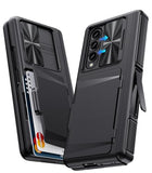 for Galaxy Z Fold 4 Case with Card Holder & Kickstand & Hinge Protection & Slide Camera Cover & Built-in Screen Protector, Rugged Phone Case