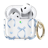 Case Cover Compatible With Airpods 4Th Generation 2024, Wireless Charging, Shockproof, Soft Tpu Transparent Reduced Yellowing For Airpods 4 Cases With Gold Keychain (Blue Bow Tie)