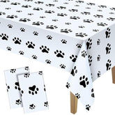 2 Pieces Puppy Paw Print Plastic Tablecloth Disposable Table Cover Puppy Themed Birthday Party Decorations For Dog Party Supplies (White,71 X 54 Inch)
