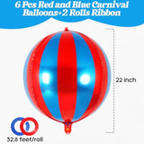 6 Pc 22" Metallic Red & Blue Sphere Foil Balloons for Parties and Carnival Decor