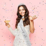 Birthday Crown And Sweet 16 Sash Glitter Kit For Girls - Silver Metal Costume Circlet, Gold Shiny Cloth Sash With Pearl Pin - 16Th Birthday Party Supplies And Favors