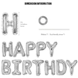 Happy Birthday Banner 13Pcs 16 Inch Mylar Foil Letters Sign Balloons Birthday Party Decorations For Kids And Adults - 3D Silver
