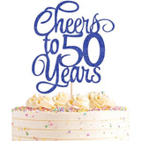Royal Blue Glitter Cheers to 50 Years Cake Topper Birthday Anniversary