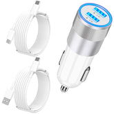 Apple MFi iPhone 16 Fast Car Charger 4.8A Dual USB with 2 USB-C Cables