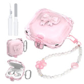 Clear Pink 3D Bow Case for 2021 Beats Fit Pro, Secure Lock Protection