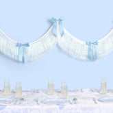 Blue White Bow Fringe Banner - Iridescent, 6 Ft. | Something Blue Bachelorette Decoration, Bridal Shower Decor, Engagement Photoshoot Backdrop