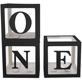 First Birthday Decorations For Girl Or Boy,3 Pcs One Balloon Boxes For 1St Birthday Girl Decoration,Baby Cube Blocks Party Decor With One Letters,Black