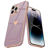 For Iphone 14 Pro Case For Women Girl Cute Love Heart Luxury Plating Soft Bling Back Cover Raised Full Camera Protection Bumper Silicone Shockproof Phone Case For Iphone 14 Pro, Lavender