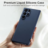Compatible With Samsung Galaxy S22 Ultra Case Liquid Silicone, Skin Touch Gel Rubber Case With Soft Microfiber Lining, Cute Slim Full Camera Protection Cover, Dark Blue