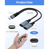 Usb C Splitter 1 In 2 Out Dual Usb C Headphone And Charger Type C Audio Adapter With Pd 60W Charging Port Dongle Cable Splitter For Iphone 16/15 Ipad Galaxy S24 S23