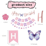 Pre-Strung Happy Birthday Banner Purple Pink Birthday Decoration For Women Girl Butterfly Birthday Party Decoration Banner Garland No Diy Happy Birthday Sign