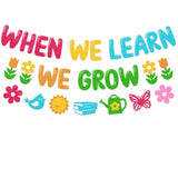 When We Learn We Grow Banner - Spring Growth Mindset Classroom Decor For Teachers & Schools, Never Stop Growing Motivational Sign, Learning Space & Backdrop Decorations