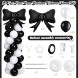 2 Sets Black White Bow Balloon Column Stand Kit Includes 2 Bows & 100 Latex Balloons Adjustable Stands For Princess Birthday Wedding Coquette Baby Shower Party Decoration
