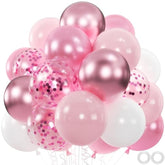 60Pcs Pink & White Balloons Metallic Pearl & Confetti for Wedding & Baby Shower Decor