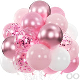 60Pcs Pink & White Balloons Metallic Pearl & Confetti for Wedding & Baby Shower Decor