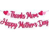 Thanks Mom Happy Mother's Day Banner Heart Flower Crown Love Themed Party Decorations for Women Happy Mother's Day Celebration Supplies (Rose Red)