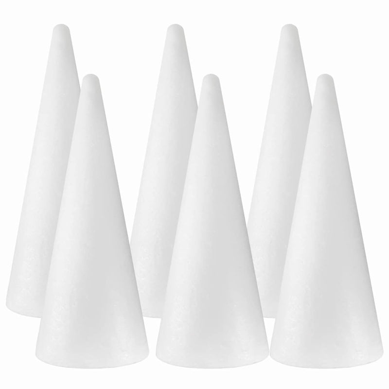 6-Pack Craft Foam Cones(3.7X11.7In), White Polystyrene Cone Shaped Foa