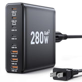 280W Usb C Charger Block, 8-Port Usb C Charging Station Gan Iii Pd 65W Laptop Charger Adapter Compatible With Macbookpro/Air,Dell,Ipad,Portable Charging Station For Iphone,Samsung Galaxy (Black)