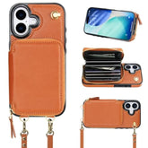 Crossbody Wallet Case For Iphone 17, Rfid Blocking Leather Purse Case With Card Holder, Protective Handbag Flip Cover With Zipper Wrist Strap Lanyard For Women 5G 6.3 Inch (Brown)